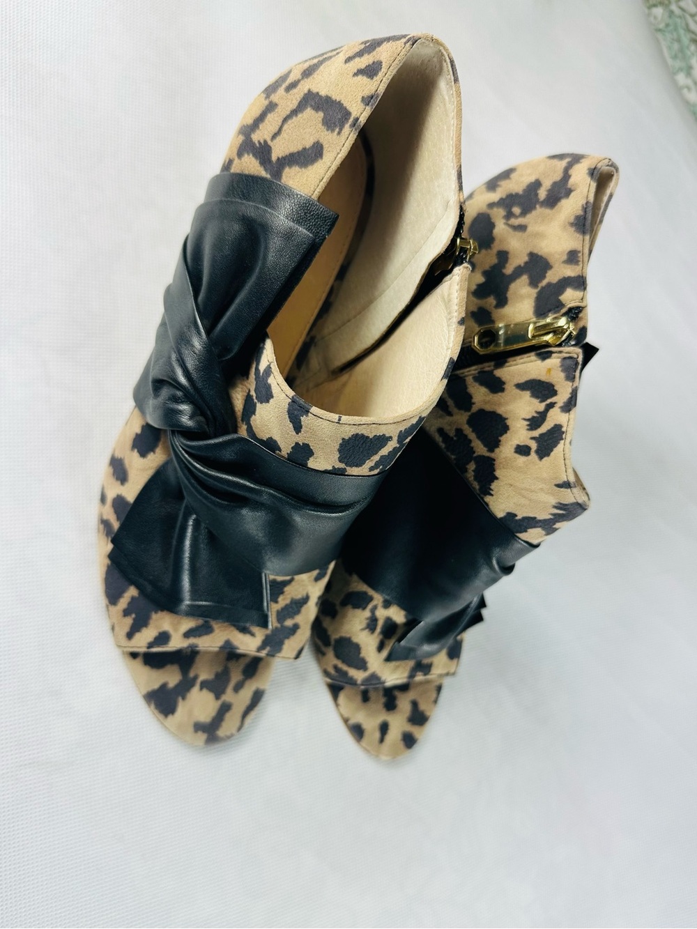 Leopard Print Peep-Toe Heels with Black Bow Accent - Picture 3 of 15